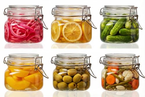 Image of 17 oz Square Glass Jars with Airtight Lids, 6 Pack Mason Jar with Clamp Lid | Air Tight Glass Food Storage Containers with Lids Keep Food Dry & Fresh, Best Canister for Flour, Sugar, Cereal, Rice, Coffee