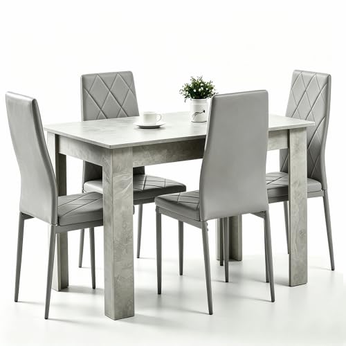 Image of Homullel 5 Piece Dining Room Table and Chairs Set for Dining Room Kitchen, Modern Wooden Dining Table with 4 Chairs for Family Dinner Set Space Saving