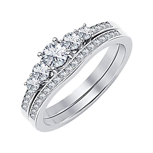 1.12Ctw 5-Stone Round Cut Gemstone 14K White Gold Over Bridal Wedding Ring Set For Women's2