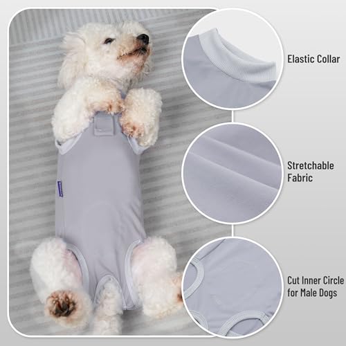 Image of cyeollo Dog Surgery Recovery Suit Soft Breathable Female Male Pet Bodysuit for Spay, Neuter, Surgical Recovery Shirt for Small Medium Large Dogs, Grey, M