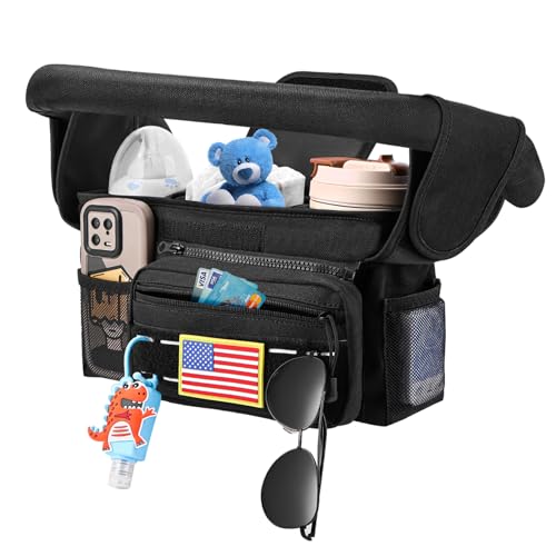 Image of DEYACE Universal Stroller Accessories, Fits for Stroller like Uppababy Baby Jogger Britax BOB Umbrella, Stroller Organizer with Insulated Cup Holder Detachable Phone Bag Shoulder Strap