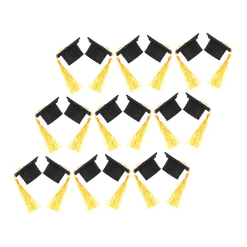 SOLUSTRE 24pcs Mini Graduation Cap Bottle Toppers Tassel Decorative Wine Bottle Covers for Graduation Parties for Cupcake and Party Decorations Yellow