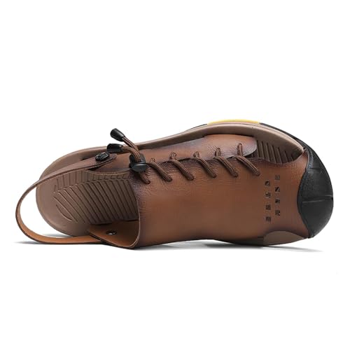 Mens Leather Casual Sandals Soft Breathable Outdoor Hiking Non-slip Fisherman Beach Slippers Adjustable Dual-purpose3