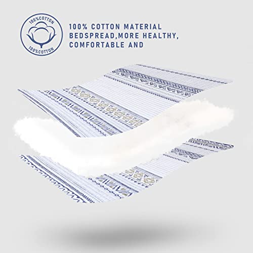 Kaloola King Quilt Bedding Set 100% Cotton 3 Pieces, Boho Navy Beige Striped King Size Quilt, Bohemian Reversible Lightweight Bedspread For All Season, 1 Quilt 2 Pillowshams #TOP5