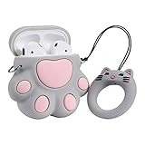 Mulafnxal Compatible with Airpods 1&2 Case,Silicone 3D Cute Animal Paw Fun Cartoon Character Airpod Cover,Kawaii Funny Fashion Design Skin,Shockproof Cases for Teens Girls Boys Air pods(Grey Cat Claw)