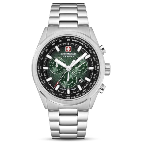 Image of Swiss Military Hanowa SMWGI0004206 Pioneer - Swiss Made Round Green Chronograph - Watch for Men