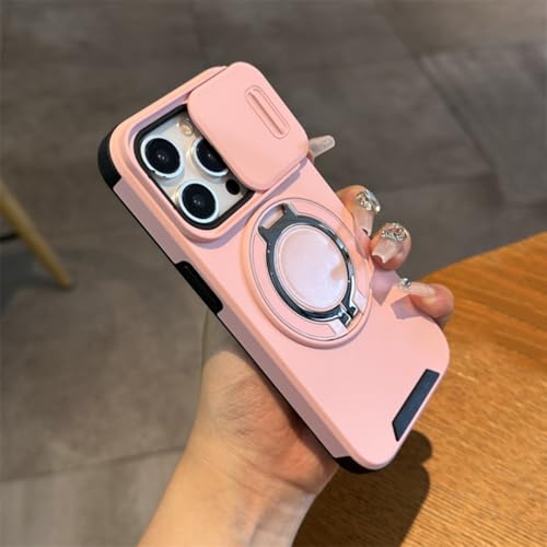Coque iPhone 13 antichoc rose avec protège-caméra coulissant et anneau magnétique intégré