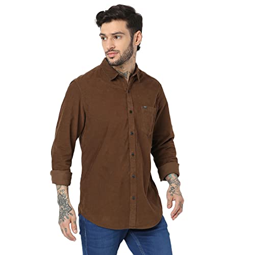 Image of Spykar Men's Slim Fit Raised Collar Full Sleeve Solid Casual Shirts
