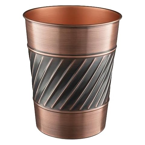 Monarch Abode 39628 Handcrafted, Wave Embossed, Metal Wastebasket Trash Can for Home Office Bedroom, Decorative Wastebasket, Modern Bathroom Decor, Durable, Antique Copper Finish Cover