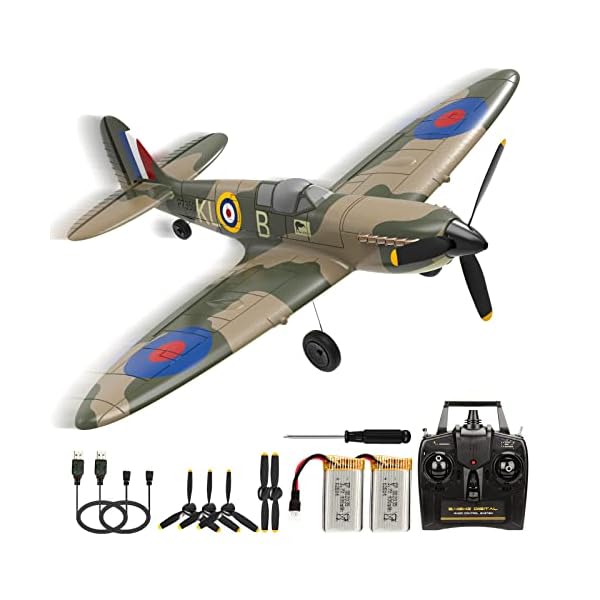 Generisch Spitfire RC Flugzeug,2.4G 4-CH Ferngesteuertes Flugzeug Kunstflug RTF Warbird Flugzeuge mit 6-Achsen Gyro Stabilisierungs System für Anfänger 761-12