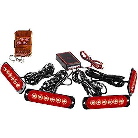 Sidaqi LED Emergency Strobe Lights With Remote Control,Red 4IN1 24LED Grille Warning Flashing Construction Ploice Light Waterproof 12V Cover