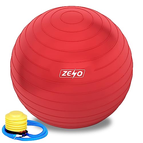 ZENO Exercise Ball 65CM | Pregnancy Ball for Stability | Yoga Balls for Gym, Pilates & Balance | Gym & Pilates Balls with Quick Foot Pump | Anti Slip | Red