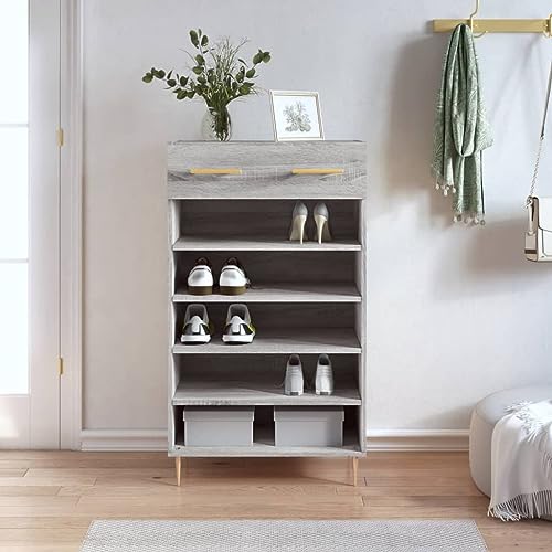 WKIEQACO Armario y almacenamiento, zapatero gris Sonoma 60 x 35 x 105 cm, madera de ingeniería
