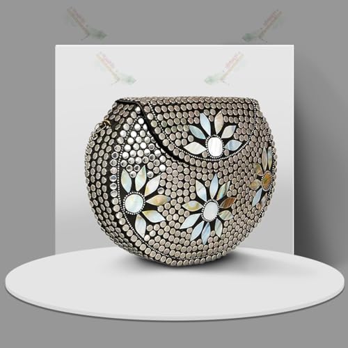 Shakuntala Textiles Bridal Women's Antique Brass Purse Ethnic Handmade Metal Clutch Bag - Image 5