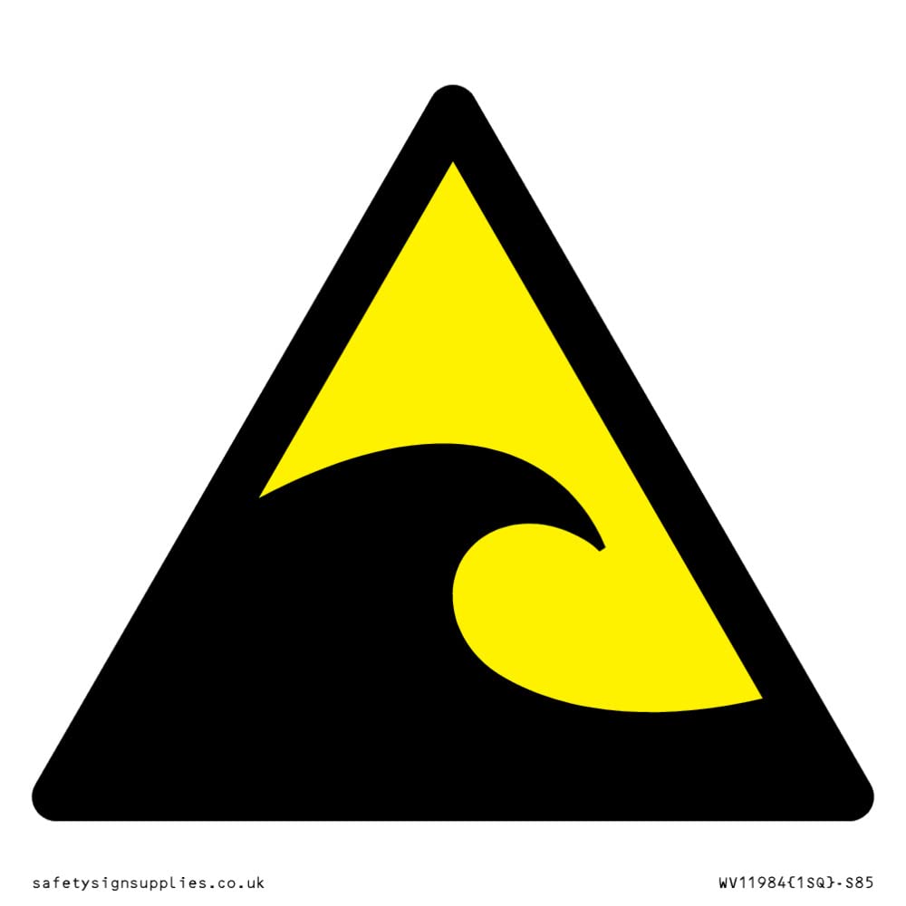 W056 Warning: Tsunami hazard zone Sign - 85x85mm - S85