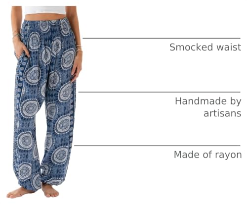 Image of Lotus and Luna Women's Harem Pants Thai Pants for Beach & Lounge High Waisted Flowy Boho Pants Genie Pants Yoga Pants