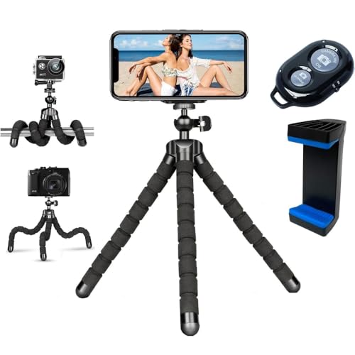 Acuvar Flexible Phone Tripod for iPhone and Android with Wireless Remote and Clip Portable Small Tripod Stand for Video Recording Vlogging Selfies Live Streaming Photography Black