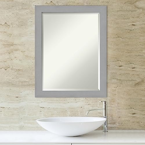 Image of Amanti Art Framed Vanity Mirror | Bathroom Mirrors for Wall | Brushed Nickel Mirror | Wall Mounted Mirror | Medium Mirror | 27.50 x 21.50