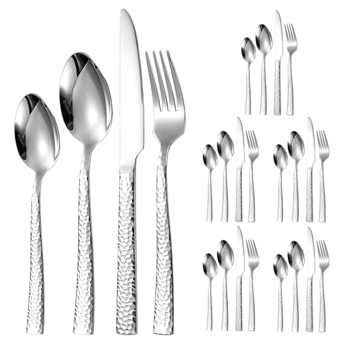 El Mejor Listado de Cubiertos los 10 mejores. 47 Cloeey Future Juego de Cubiertos Acero Inoxidable para 6 Personas, Incluye Cuchillos, Cucharas y Tenedores, Set de Cubiertos para Lonchera, Grado Alimenticio, 24 Piezas, Plateado