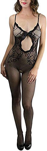 Womens Lingerie Fishnet Floral Crotchless Bodystocking - Open Crotch Bodysuit (Multi-Design) (Pack of 1) (26 To 36)