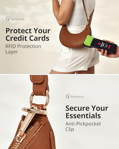 Image of Vantamo Crescent Bags For Women with RFID Protection, Half Moon Clutch Purses for Women with Anti-Theft Clip for Extra Safety