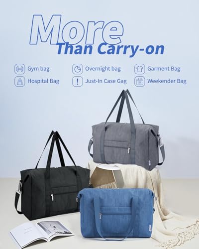 Narwey 20L Ryanair Handgepäck 40x30x20 für Flugzeug, Klein Faltbare Reisetasche Damen & Kliniktasche Geburt Sporttasche Weekender Damen Herren (Schwarz)