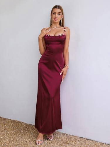 Satin Maxi Dress Floral Spaghetti Strap Backless Sleeveless Formal Prom Party Slik Wedding Guest Dresses for Women3