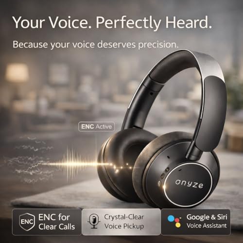 Image of ONYZE VORIC ON903 Over-Ear Wireless Headphones with ANC, Bluetooth 5.4, Dual Pairing, 40mm Drivers, Up to 60H Playtime, Foldable Premium Design (Obsidian Black)