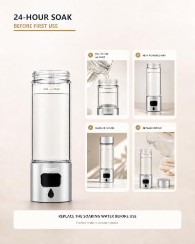 Image of Hydrogen Water Bottle - Portable, Rechargeable, LED Timer, Aluminum and Glass, 8000 PPB Hydrogen in 10 Minutes, 340ml Capacity, for Husband, Friend & Family, for Travel, Sports, Home, Office(Silver)
