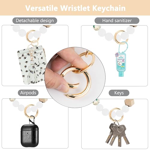 Image of KNGITRYI Wristlet Wallet for Women,RFID Keychain Wallet with Beaded Strap | 8 Card Slots,ID Window,Zipper Pocket,Leather Tassel,Compact Design