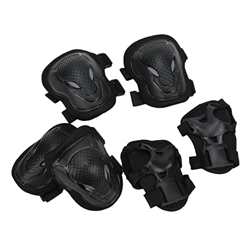 Adult Protective Gear Set with Knee Elbow Wrist Pads for Roller Skate Safety, Sturdy Black (Style), 6-Piece High Hardness PVC Sponge Material, Adjustable for Extreme Sports