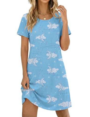Image of Ekouaer Womens Nightgown Short Sleeve Night Dress Printed Sleepwear Soft Sleep Shirt S-3XL
