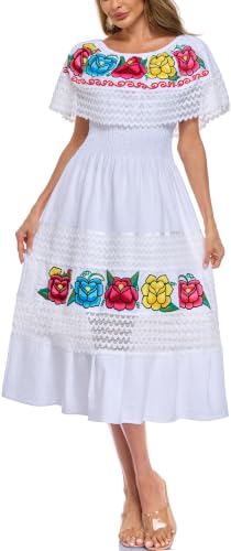 Image of YZXDORWJ Women Embroidered Mexican Peasant Casual Sexy Lace Off-Shoulder Long Dress