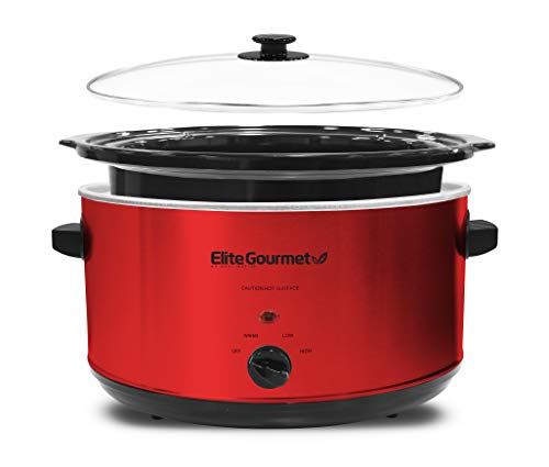 Elite Gourmet Mst-900Rxt Electric Ceramic Xl Jumbo Slow Cooker, Adjustable Temp, Entrees, Sauces, Stews & Dips, Dishwasher Safe Glass Lid & Crock, 8.5 Quart, Metallic Red #TOP7