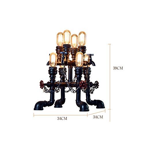 GUOCC Modern 8-lights Vintage Steampunk Water Pipe Desk Lamp Antique Industrial Retro Table Light Restaurant Cafe Bar Decoration Metal Desktop Lighting with Red Wheel Chain E27 Edison Decorative steampunk buy now online