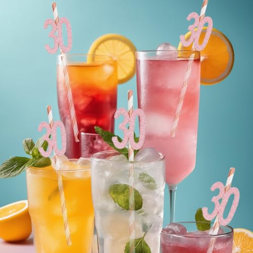 24 pitillos decorativos rosa con brillo para cumpleaños miniatura 5
