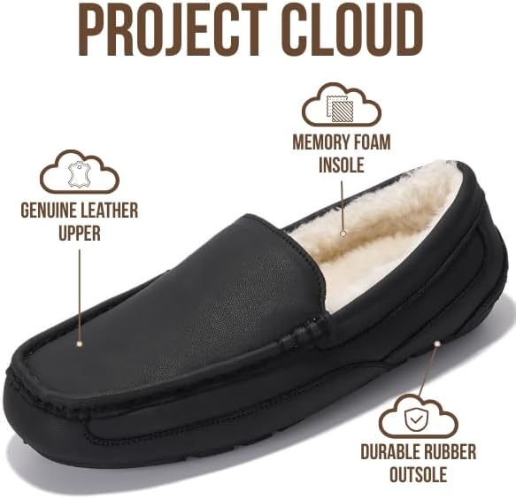 Project Cloud Mens Slippers 100% Genuine Leather with Memory Foam Insole Mens Shoes - Non-Slip and Lightweight Indoor and Outdoor Slippers for Men (Oswin) - Image 2