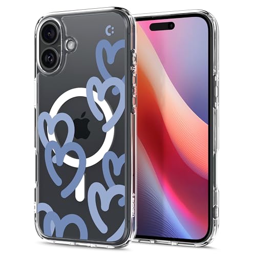 Image of Spigen Ultra Hybrid MagFit Back Cover Case for iPhone 16, MagSafe Compatible, Air Cushion Technology - PC+TPU | Hearts Denim