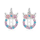 TRWWELL Cute Silver Initial H Unicorn Hypoallergenic Stud Earrings Rhinstone Initial Letter Stud Earrings for Girls Unicorns Jewelry Gifts for Kids