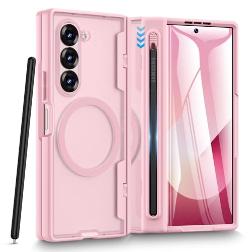 Caka Magnetic for Samsung Galaxy Z Fold 5 Case with S Pen Holder Pink