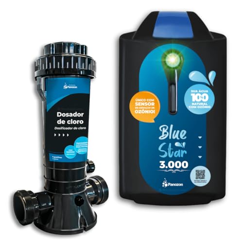 KIT Gerador de Ozônio Blue Star 3000 e Dosador de Cloro Piscina até 100.000 Litros