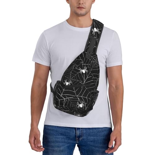 Spider Web Sling Bag for Women Men Seamless Spiderwebs Black and White Grunge Background Crossbody Chest Shoulder Bag Abstract Rough Urban Style Backpack Casual Gym Travel Hiking Daypack2