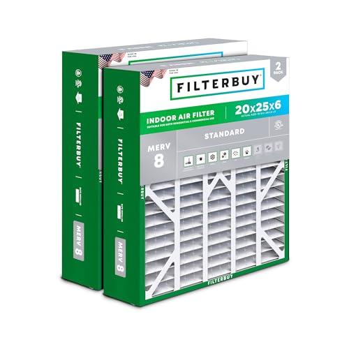 Image of Filterbuy 20x25x6 Air Filter MERV 8 Essential Dust & Allergy Defense (2-Pack), Pleated HVAC AC Furnace Filters for AprilAire Space-Gard 201, 2200, 2250, & Lennox (Actual Size: 19.75 x 24.25 x 6.00)