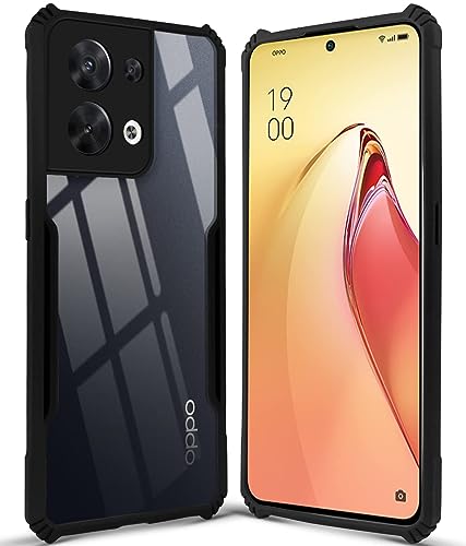 Image of Jkobi Back Cover Case for Oppo Reno8 5G | Reno 8 5G (Crystal Glass Back | Camera Protection | Shockproof | Professional Black)