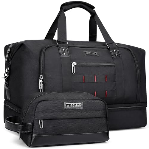 Image of WITZMAN Travel Duffle Bags for Men Gym Bag with Toiletry Bag Sets Carry On Overnight Bag 55L (B696 Black)