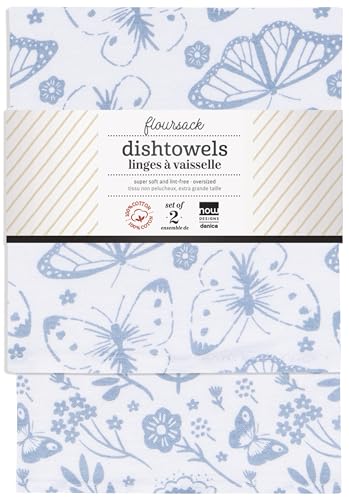 Image of Now Designs Floursack Kitchen Towels Quick Dry Cotton Hand Towel Set of 2, Slate Blue Meadow Print, 20 x 30 in