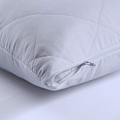 Quilted Pillow Protectors 4 Pack - 100% Microfiber Anti Allergy Pillow Protectors Soft Zip up Pillowcase Protector Quilted Zipped Pillow 48cm x 74cm White Pillowcase Covers