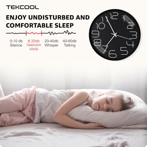 Image of TEKCOOL Plastic Digital Wall Clock 12 inch Silent Quartz Decorative Non-Ticking Classic Clock Battery Operated Round Easy to Read for Room /Home /Kitchen /Bedroom /Office /School-(Black)'