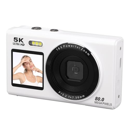 Fotocamera Digitale 5k per Fotografia, Fotocamera da Wifi da 80 MP con Fotocamere Vlog Vlog da Viaggio a Doppio Schermo 18x per Principianti (64GB)