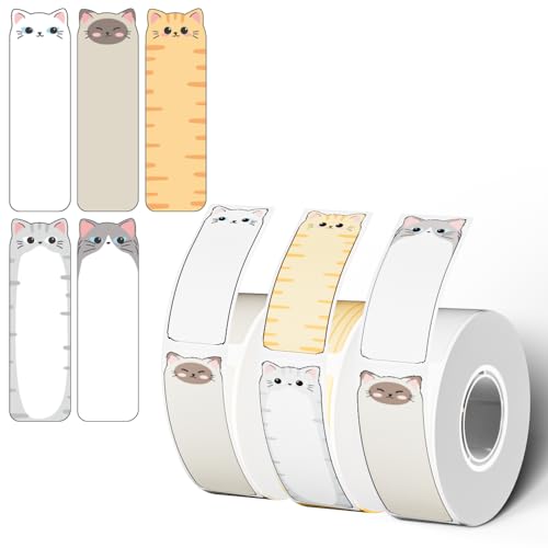 Image of Phomemo 3 Rolls D30 Label Maker Tape, Black on Cat Patterns, Vertical Label Tape, Special Shapes, Pre-Cut Self-Adhesive Stickers, Thermal Paper, Label Tag 12x40mm